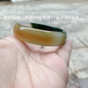 巴西天然半壁江山黄绿相间俏玛瑙手镯中宽加厚水润特色女手环322
