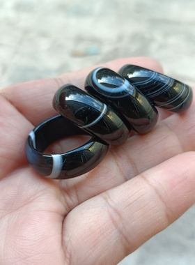 天然天眼黑玛瑙戒指男女士财神圈守财圈一物一图实物拍指环139