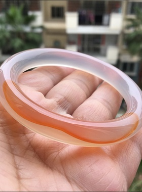 鸿运当头巴西天然俏色荧光冰透复古圆条玛瑙手镯原石女闺蜜礼59