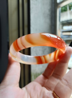 巴西纯天然红玛瑙手镯中宽加厚水润圆滑缠丝女手环一物一拍170