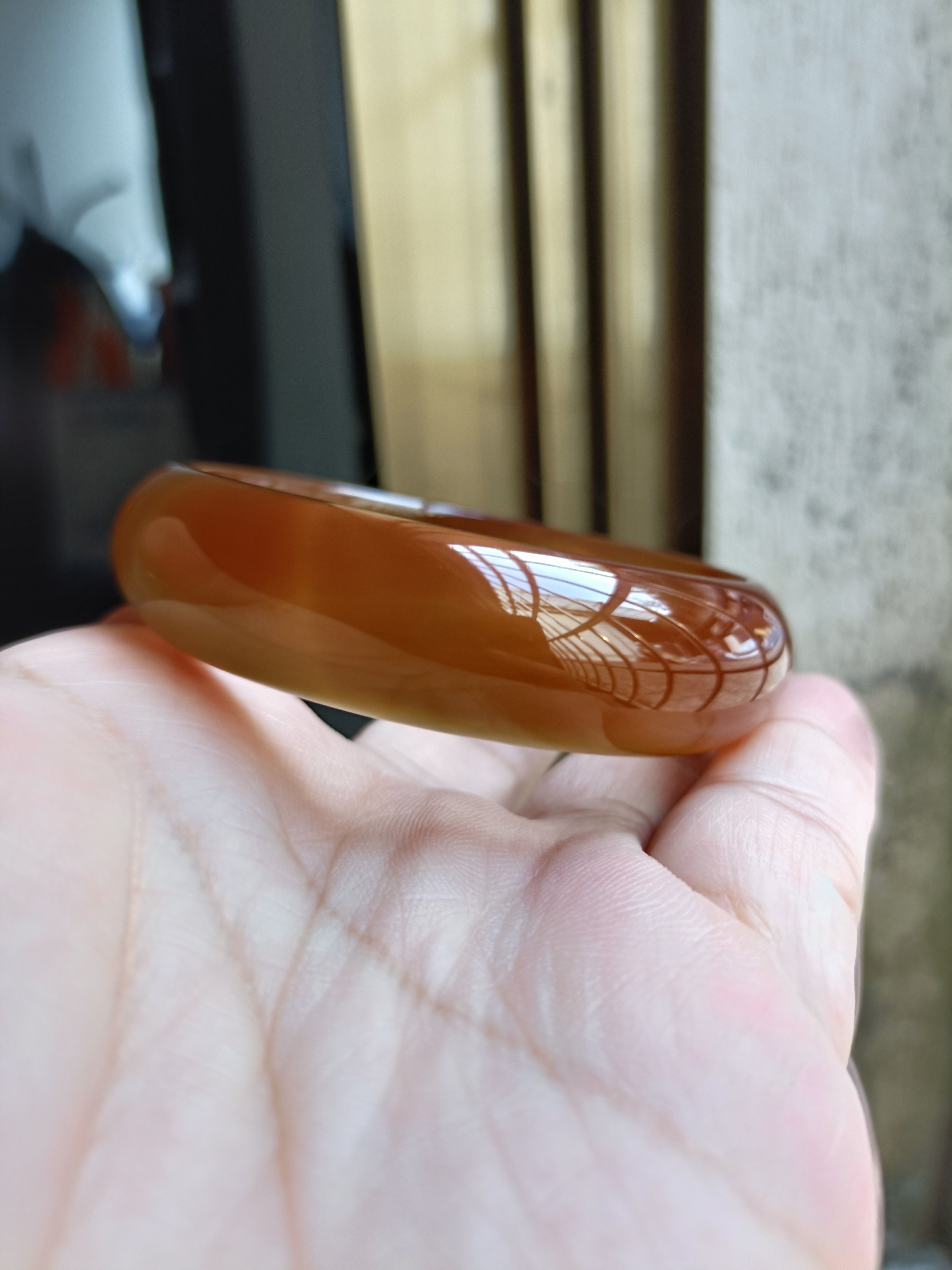 精美天然蜜糖色玛瑙手镯中宽加厚水润冰透荧光无烧原石女手环266