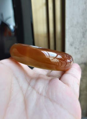 精美天然蜜糖色玛瑙手镯中宽加厚水润冰透荧光无烧原石女手环266