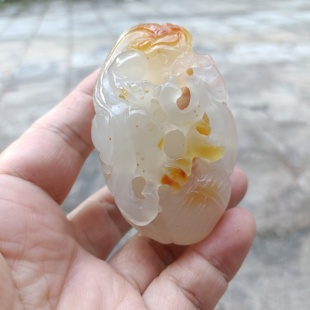 巴西纯天然手工雕刻龙形手把件镂空原石无烧礼物水润饱满011