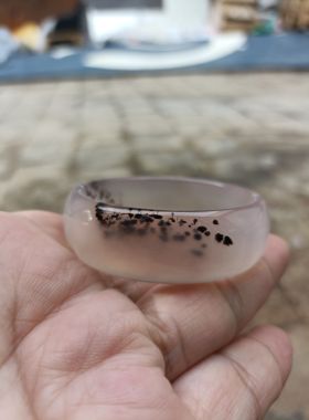 小口径巴西天然黑色小水草紫红底色玛瑙手镯中宽水润女手环282