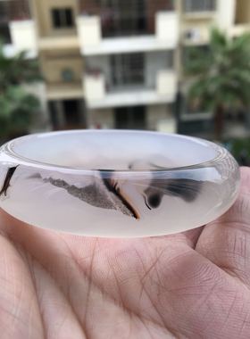 佳石琦缘天然水墨象形玛瑙手镯中宽加厚原石玉髓水润光泽女礼91