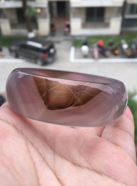 巴西纯天然原石无烧灰紫俏色水墨玛瑙手镯加宽加厚玉髓女礼27