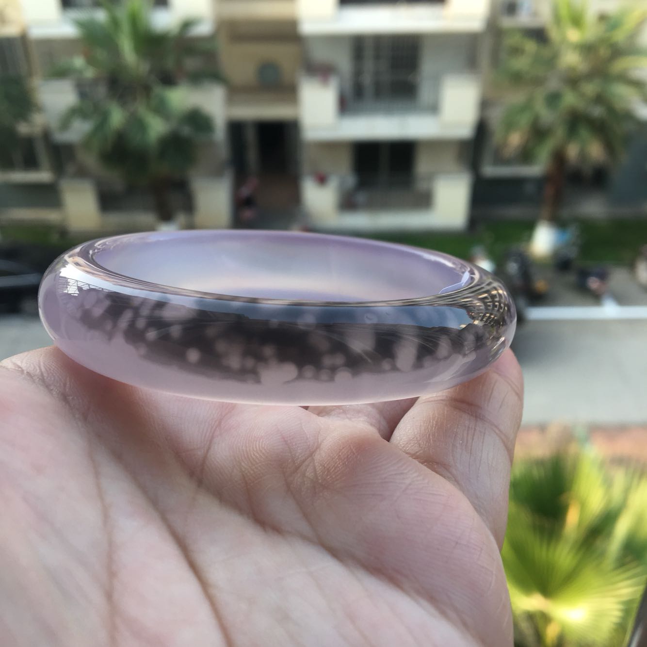 巴西天然俏色紫罗兰水墨风格加厚中宽玛瑙手镯冰透水润原石玉髓32