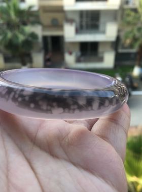 巴西天然俏色紫罗兰水墨风格加厚中宽玛瑙手镯冰透水润原石玉髓32