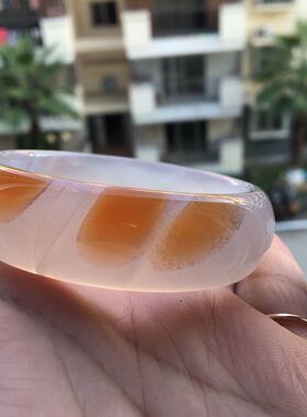 纯天然俏色冰底朱砂原石玛瑙手镯