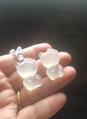 佳石琦缘超萌天然白冰玛瑙kitty猫吊坠原石无烧毛衣链女宝宝礼6