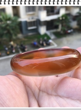 原石无烧纯天然超冰透荧光蜜糖色玛瑙手镯加厚女士妈妈礼物70