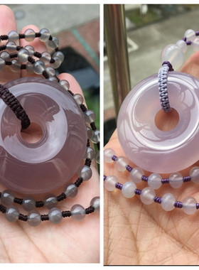 特价天然原石无烧紫罗兰灰紫玛瑙平安扣玉髓吊坠毛衣链男女同款46