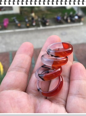 4款特色纯天然经典红黑白玛瑙戒指水润冰透特色女士指环168