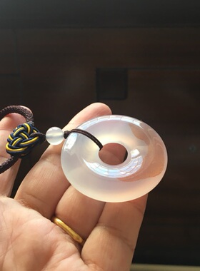 巴西天然紫朱砂紫罗兰色玛瑙平安扣吊坠独款毛衣链手工编绳8