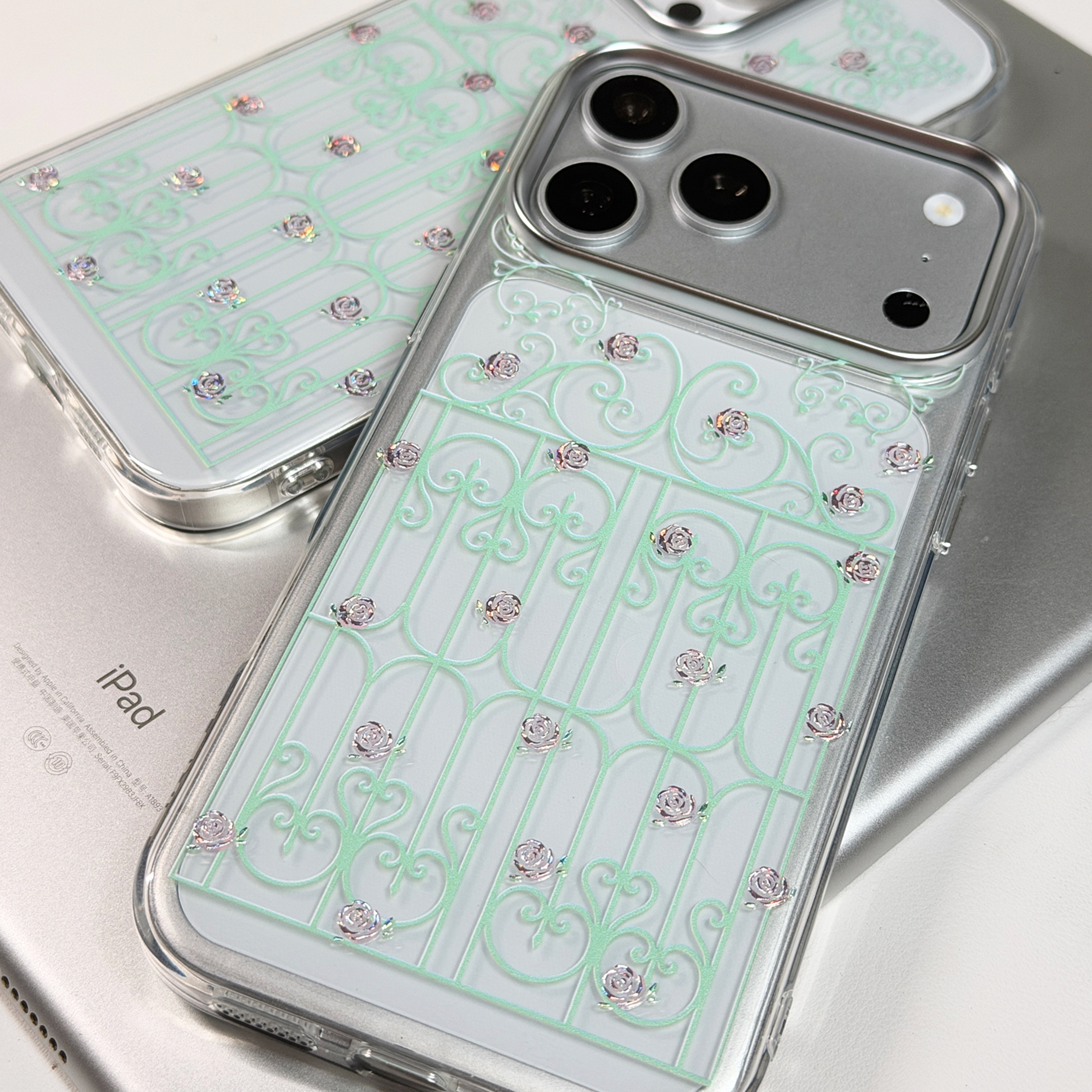 MoonTennple 原创薄荷绿复古窗花粉少女风亚文化tpu银框防摔苹果手机壳 iphone 18/17/16/15/promax