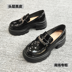 春季新款真皮厚底增高女乐福鞋