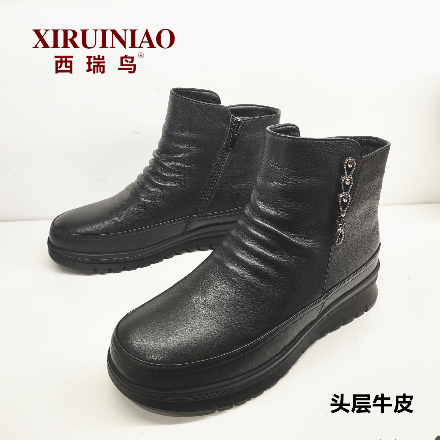 西瑞鸟2025冬季真皮女靴短靴棉鞋