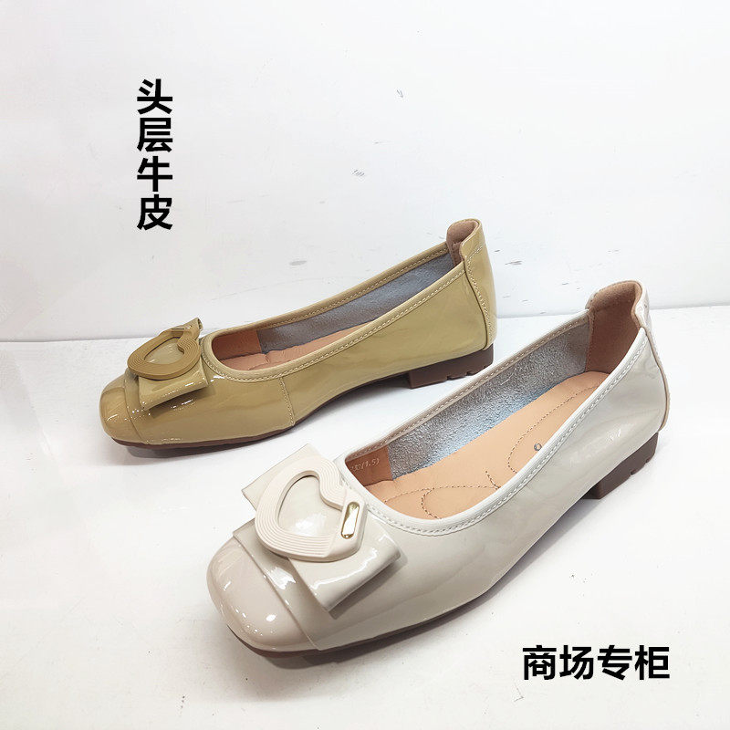 商场2025春夏秋新款真皮女鞋蝴蝶结平底浅口舒适女单鞋百搭漆牛皮