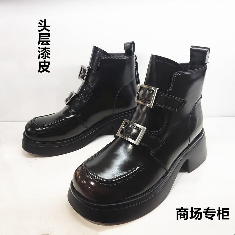 商场新款黑色短靴马丁靴