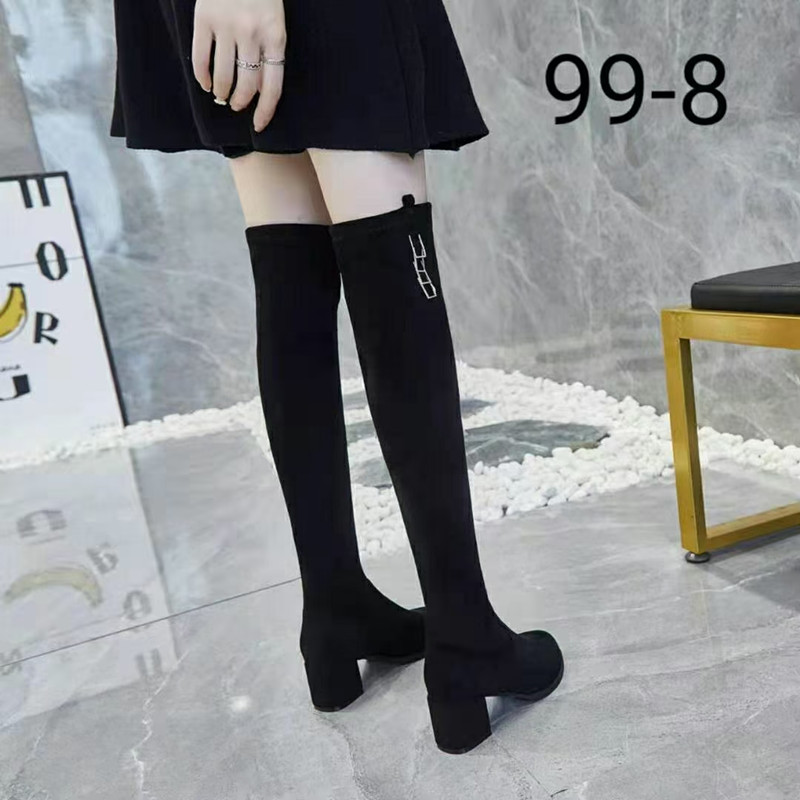 清仓断码防水台粗跟弹力靴子秋冬高跟过膝靴高筒长靴女长筒瘦瘦靴