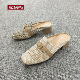 商场2026春夏季女鞋包头网纱凉拖鞋新款舒适透气粗跟凉鞋水钻时尚