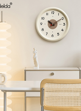 Mandelda免打孔现代简约挂钟客厅创意钟表家用奶油风大气时钟挂墙