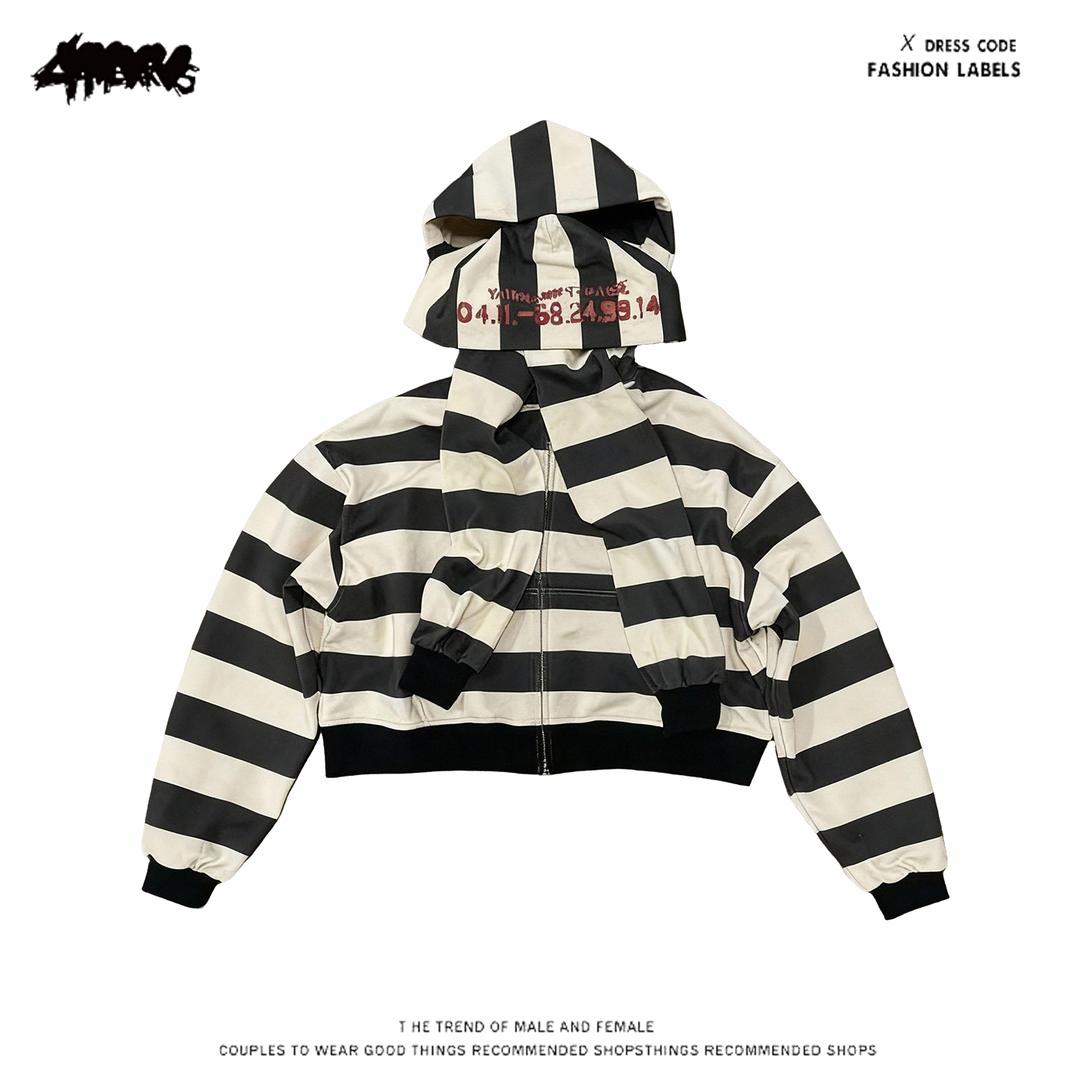 y2k hoodie~美式条纹连帽卫衣女oversize宽松休闲外套设计感上衣