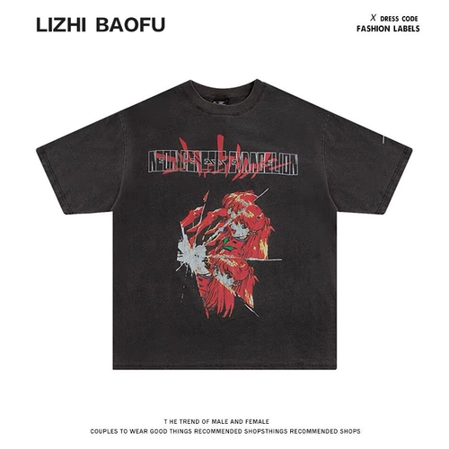 Ретро мультяшная футболка с коротким рукавом для влюбленных в стиле хип-хоп, в американском стиле, оверсайз