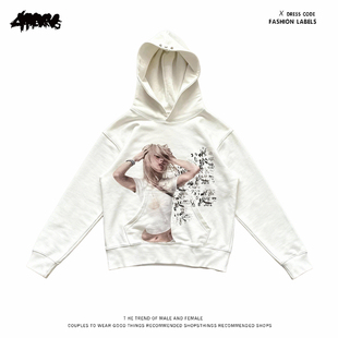 y2k hoodie~个性印花连帽卫衣男女同款宽松套头街头潮流长袖上衣