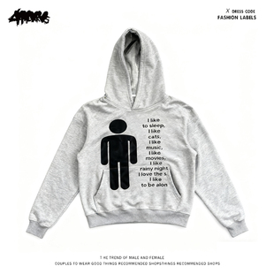 y2k hoodie~街头潮流印花连帽卫衣男女同款灰色开衫外套美式复古