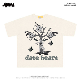 T恤男女宽松趣味上衣潮 小众复古骷髅树印花短袖 丧系约会代表 美式