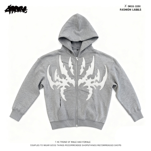 y2k hoodie~美式街头风哥特龙纹连帽拉链卫衣男女同款宽松外套