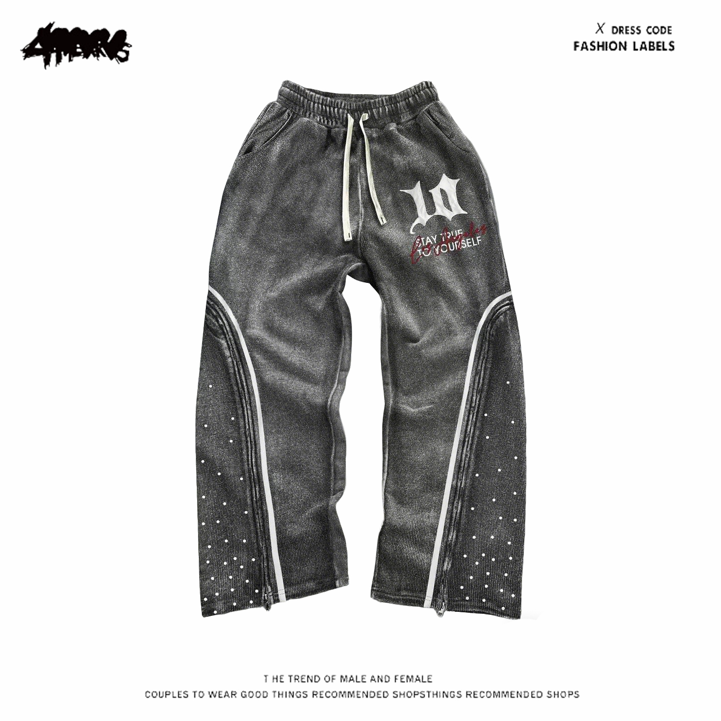 y2k hoodie美式街头明线卫裤男女宽松直筒弯刀裤灰色休闲裤设计感