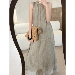 后背系带裙 纯手工植物染挂脖式 裙长120胸围110 织雾