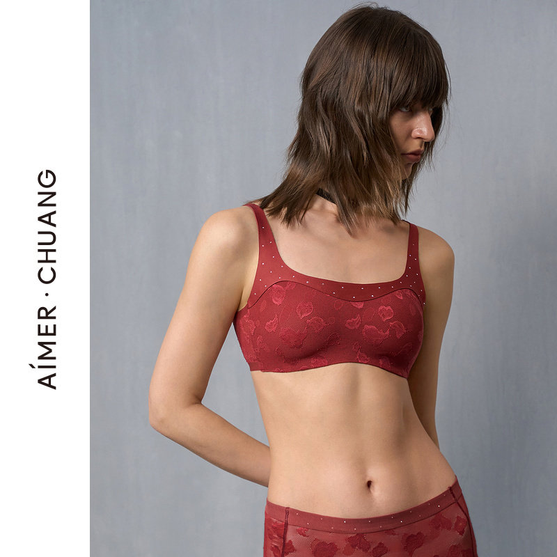 AIMER CHUANG玫瑰4内衣女红色方领无钢圈薄款文胸CA171401