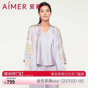 短袍家居服AM487281 两面穿中式 薄含真丝可外穿夏季 爱慕睡衣女夏季