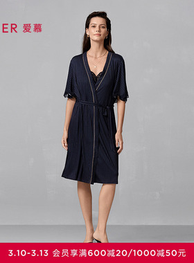 爱慕追光春夏睡衣女莫代尔柔软舒适家居服中长睡袍外披AM48A711