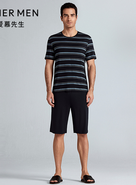 爱慕先生25春夏条纹情怀睡衣男莫代尔舒适可外穿家居短裤NS42M022