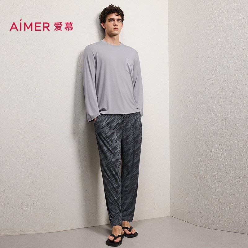 爱慕先生26春夏沁凉家居睡衣男外穿圆领套头长袖长裤套装NS43N293,女士内衣/男士内衣/家居服,睡衣/家居服套装,淘宝优惠券,粉丝福利购,淘宝优惠卷