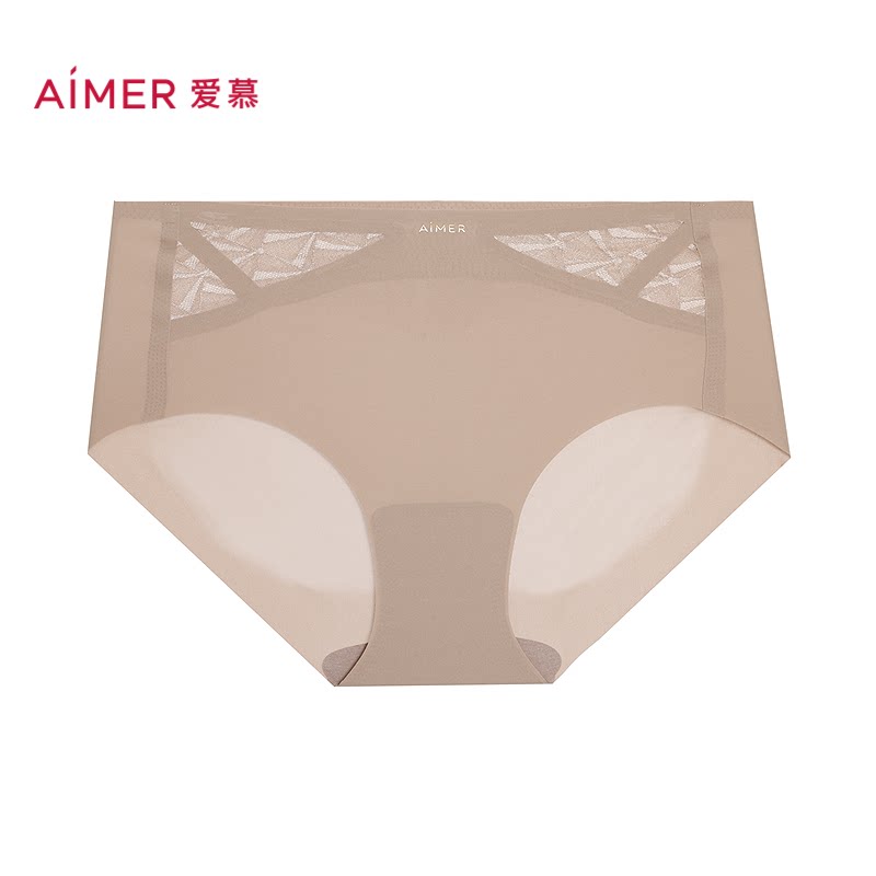 爱慕正品星际女士无痕内裤棉质里裆性感蕾丝中腰平角裤AM23D501