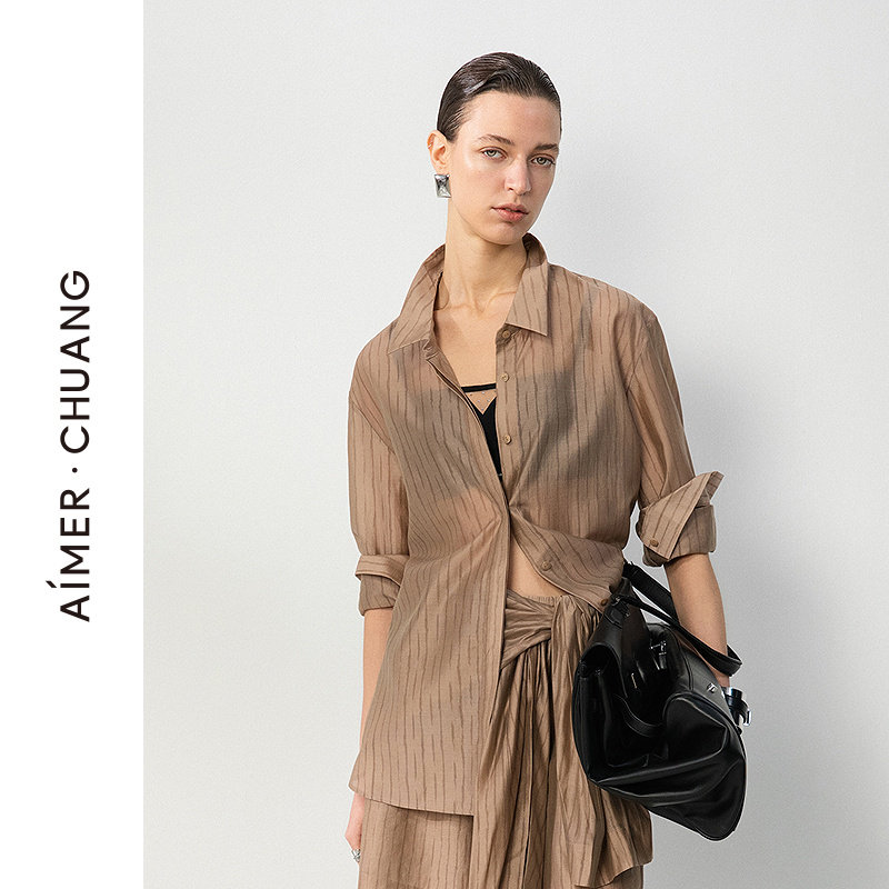 爱慕·CHUANG轻客4女士家居可外穿轻薄梭织翻领长袖衬衫CA811831