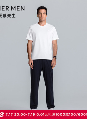 爱慕先生25夏男外穿棉质含桑蚕丝抗菌打底V领短袖薄款T恤NS81L136