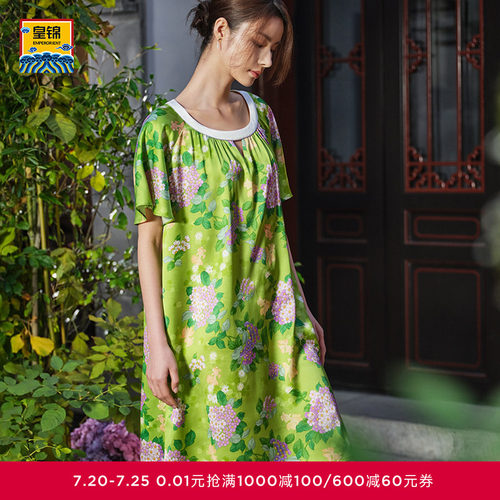 爱慕皇锦睡衣女真丝短袖套头睡裙-金玉满堂HJ21568