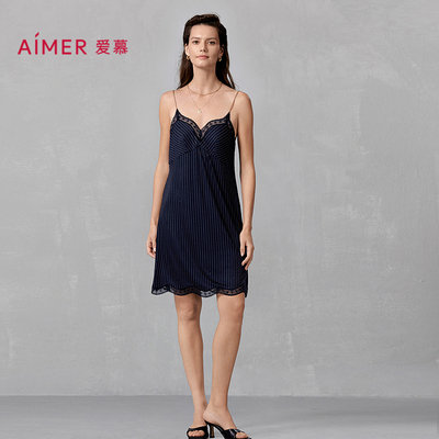 爱慕官方正品睡衣女性感蕾丝细吊带短款睡裙性感露美背家居服新款