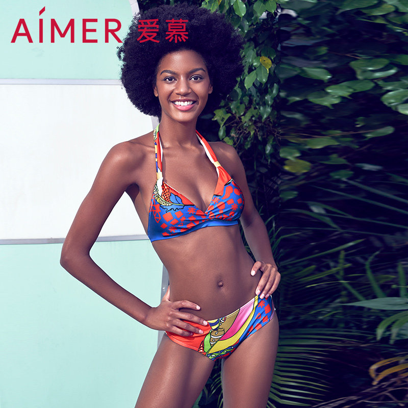aimer爱慕内衣专柜正品比基尼分体露背性感泡温泉沙滩时尚游泳衣