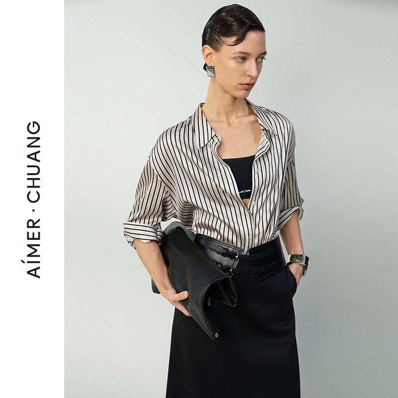 爱慕·CHUANG正品夏季调性女士睡衣含19姆米真丝长袖衬衫CA811821