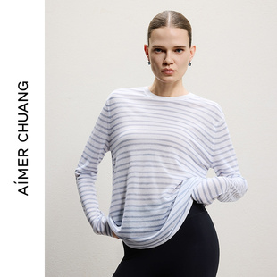 AIMER CHUANG馈然7春夏女针织圆领长袖休闲宽松上衣CA722232