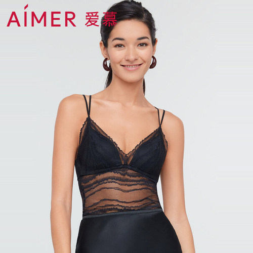 爱慕正品女士夏季轻薄蕾丝长款带罩杯性感美背打底背心AM717201