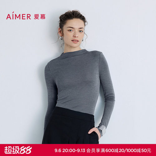爱慕蕾丝搭底秋冬保暖女含羊毛含桑蚕丝小高领长袖上衣AM72B861