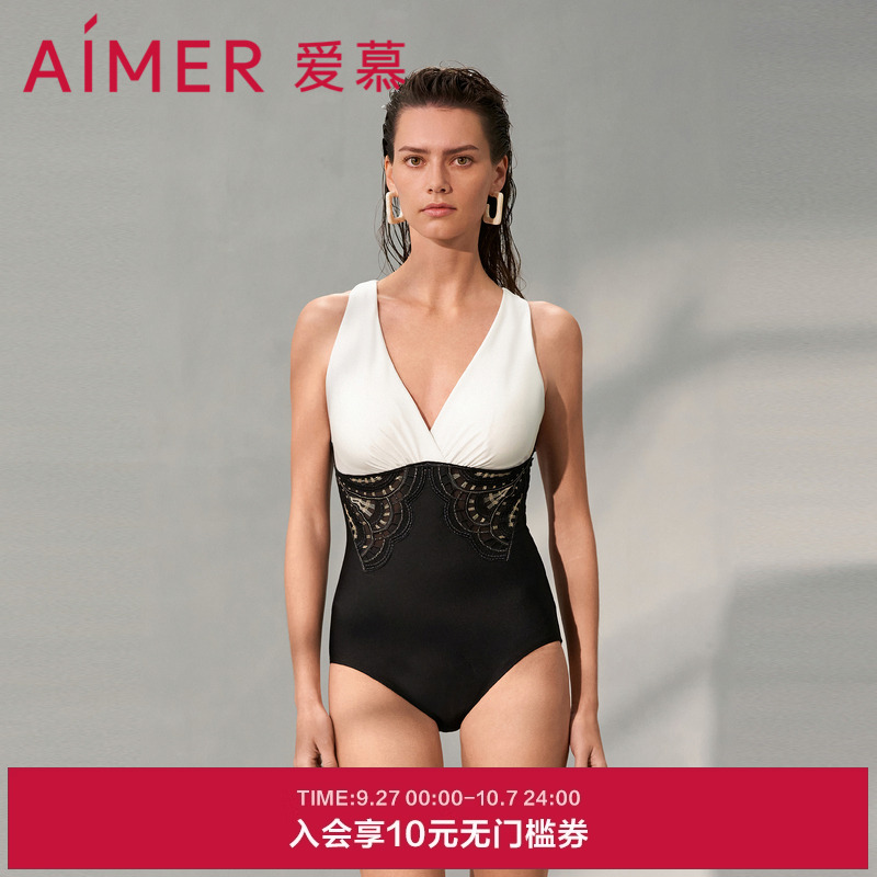 爱慕繁华之上女士夏季沙滩海边游泳性感深V连体泳衣AM689741